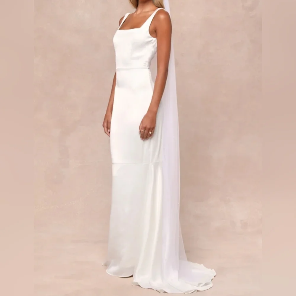 Lulus Women's Luxe Loveliness White Satin Backless Mermaid Maxi Dress, XS - Picture 4 of 9